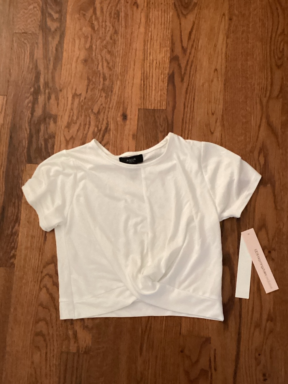 Aqua White Twist-Knot Crop Tee